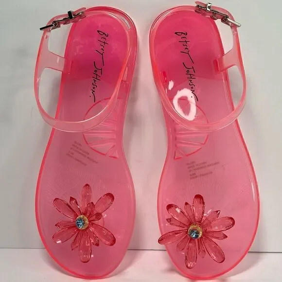 Betsey Johnson Sarai Pink Jelly Daisy Sandals 9 - Picture 7 of 8